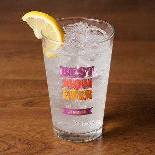 Best Mom Ever Retro Custom Name Funky Colorful  Glass