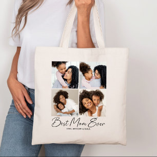 Best Mom Ever Script Photo Collage Tote Bag