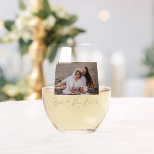 Best Mom Ever Script Photo Stemless Wine Glass