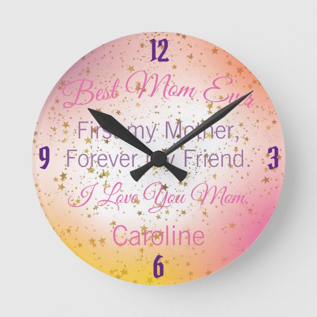 Best Mom Ever Sentimental Quote Modern Mothers Day Round Clock (Front)