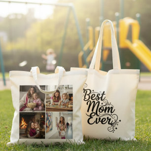 Best Mom Ever Sparkling Star 4 Photo Collage Tote Bag
