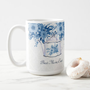 Best Mom Ever Teapot Navy Blue n White Flowers Coffee Mug