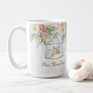 Best Mom Ever Teapot Pink Blue n White Flowers Coffee Mug