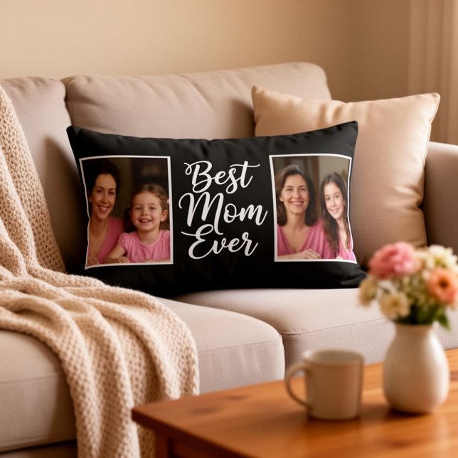 Best Mom Ever Then & Now Custom 2 Photo Keepsake  Lumbar Cushion (Creator Uploaded)