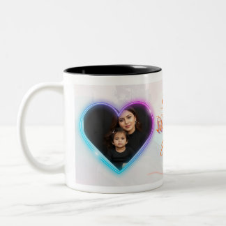 Best Mom Ever Two Photo Collage Neon Glow Ceramic Two-Tone Coffee Mug