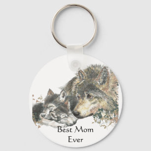 Best Mom Ever Watercolor Wolf & Cubs Animal theme Key Ring
