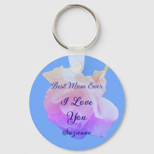 Best Mom Ever White Rose Personalized Key Ring
