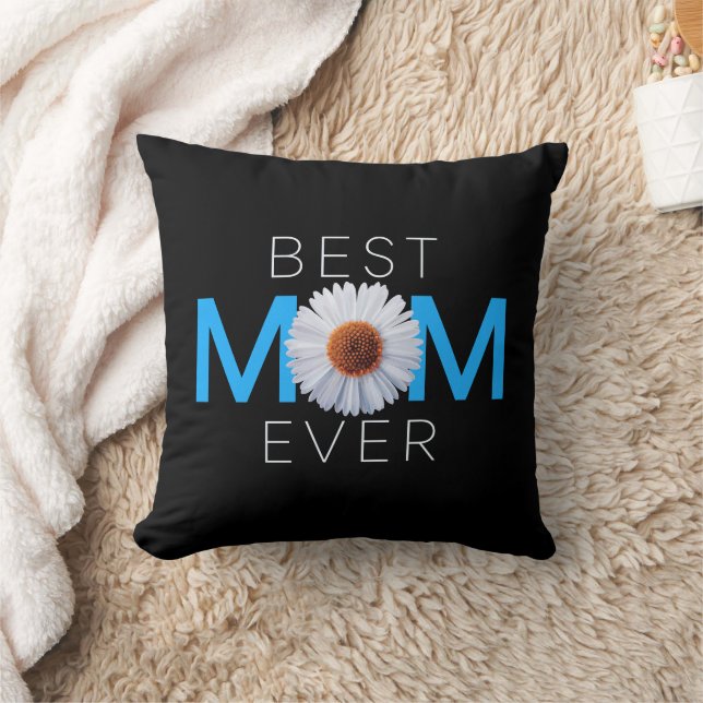 Best Mom Ever With Daisy Image Print (Blue V1)  Cushion (Blanket)