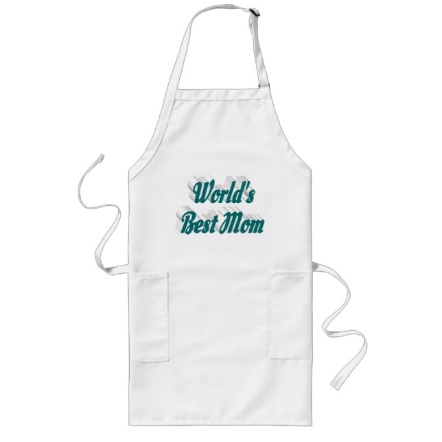 Best Mom green text Long Apron (Front)