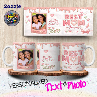 Best Mom in the World Pink Custom Text & Photo Coffee Mug