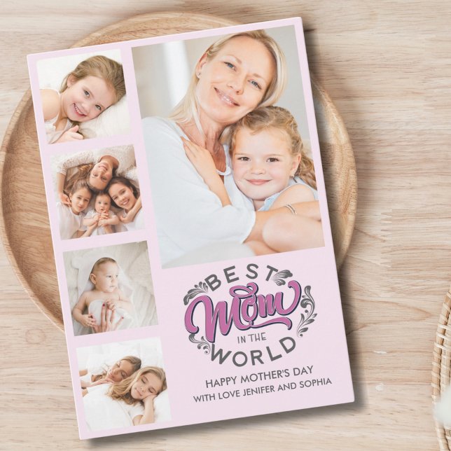 Best Mom In the World Scrip Photos Mom Pink Thank You Card (Creator Uploaded)