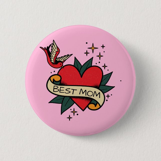[ Best Mom ] old school heart tattoo 6 Cm Round Badge (Front)