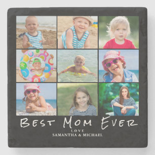 Best Mom Photo Collage Birthday Stone Coaster