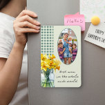 Best Mom Photo Green Gingham and Daffodils in Jar Magnet<br><div class="desc">Photo fridge magnet with your own photo and custom wording such as best mom in the whole wide world. This cute design features a jar of daffodils in bloom,  handwritten typography and country gingham design in pink. Perfect for Mother's Day,  birthday,  new baby etc.</div>