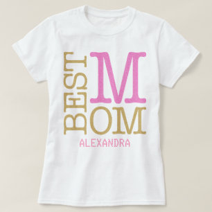 Best Mom Pink Gold Glitter Name Personalized T-Shirt