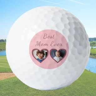 Best Mom Pink Hearts 2 Kids Custom Photo Collage Golf Balls