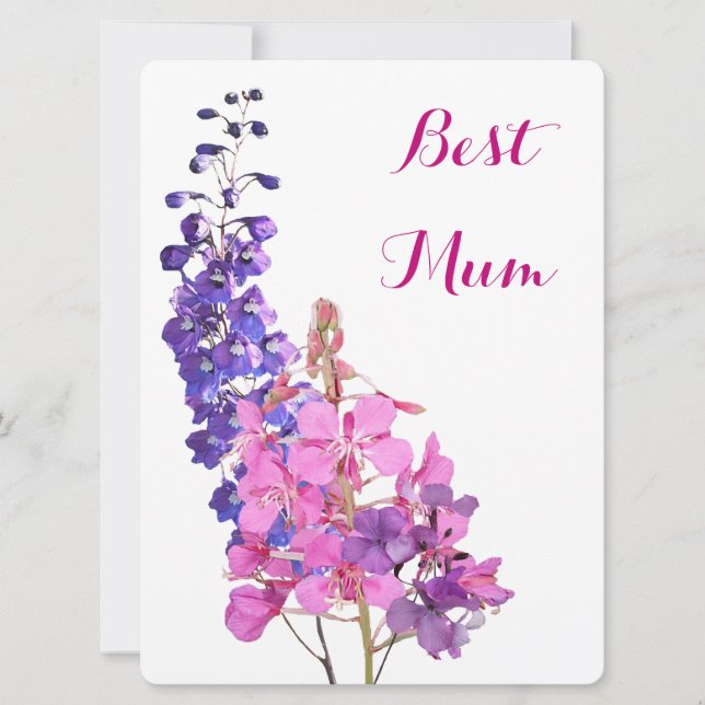 Best Mom pretty pink purple simple floral love fun Holiday Card (Front)