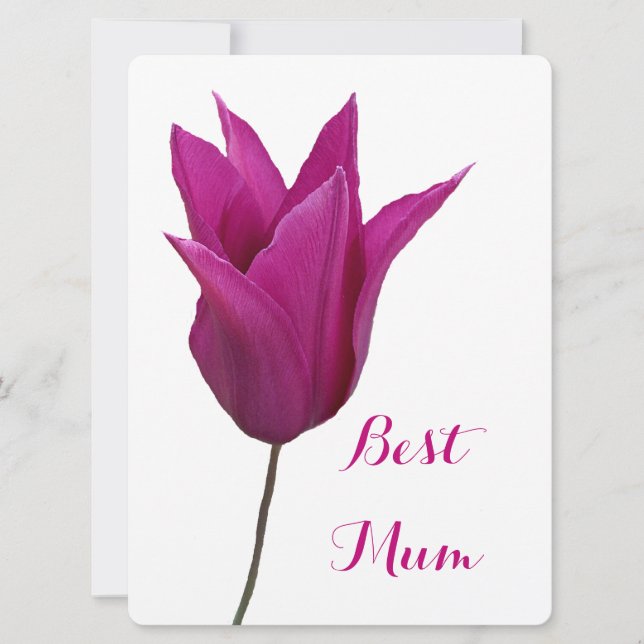 Best Mom pretty pink tulip simple floral elegant Holiday Card (Front)