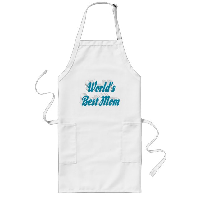Best Mom sea blue text Long Apron (Front)