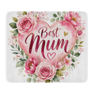 Best Mom Watercolor Floral Heart Design Cutting Board