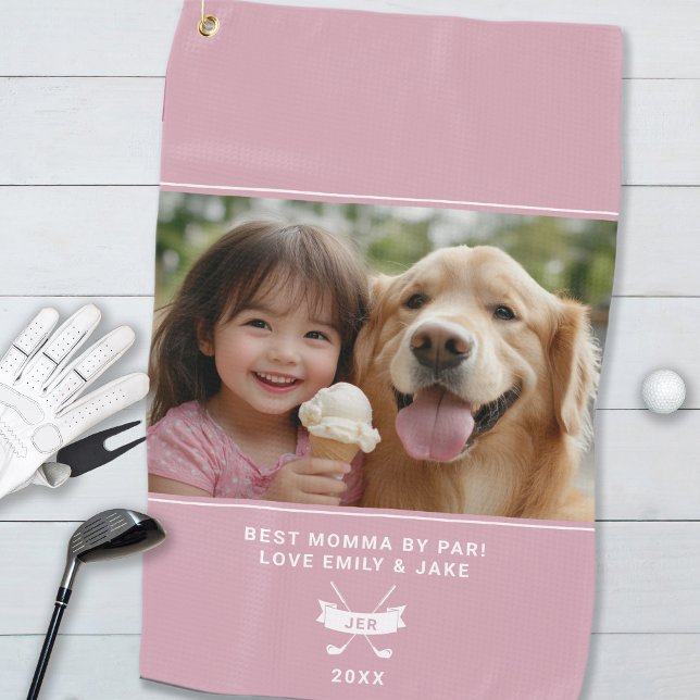 Best Momma Fun Photo Golfer Modern Template Pink Golf Towel (Best Momma Fun Photo Golfer Modern Template Pink Golf Towel)