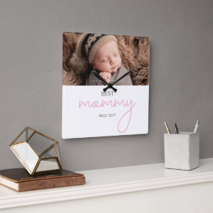 Best Mommy Since Year Photo Script Font Heart Square Wall Clock