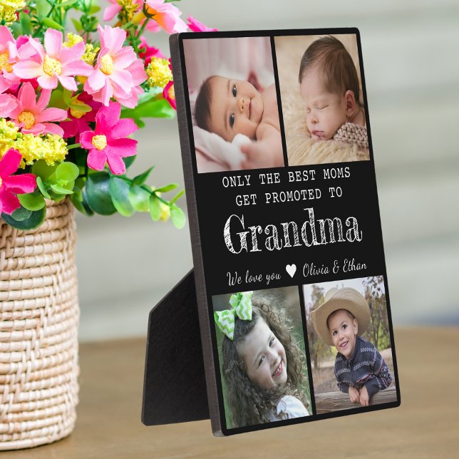 Best Moms Get Promoted To Grandma 4 Photo Collage Plaque (Creator Uploaded)