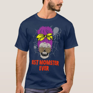 Best Momster Ever Funny Halloween Messy Bun T-Shirt