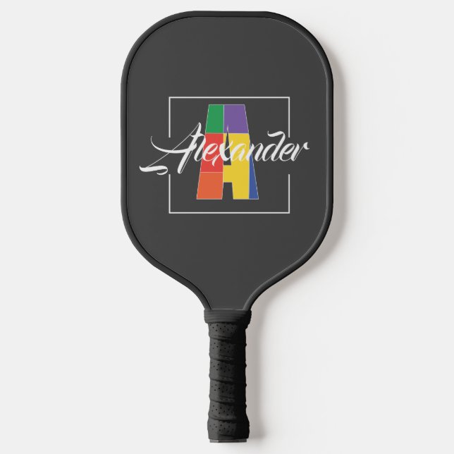 Best monogrammed initial coloured letter A grey Pickleball Paddle (Front)