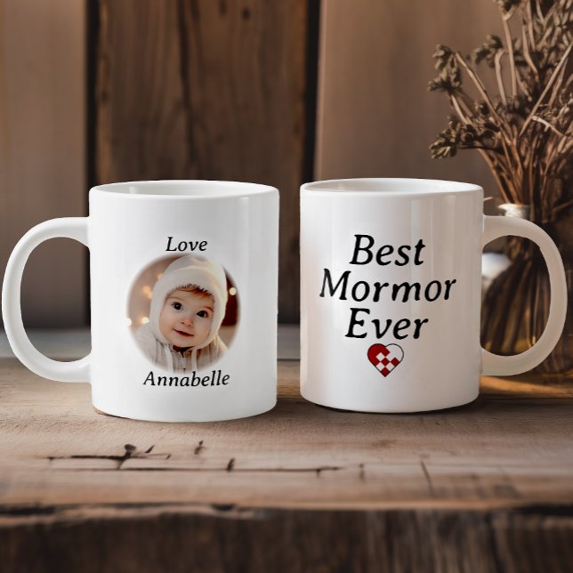 Best Mormor Ever - Personalised Photo Yule Heart Large Coffee Mug (Creator Uploaded)