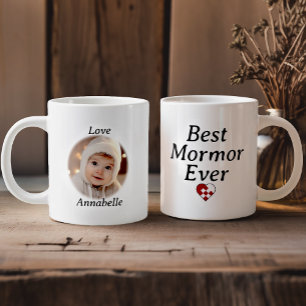 Best Mormor Personalized Photo Small Yule Heart Large Coffee Mug