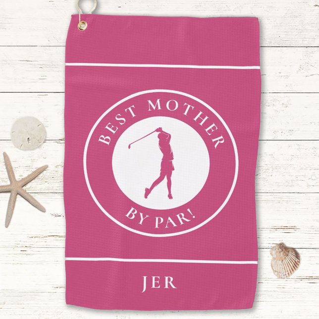 Best Mother By Par Golfer Monogrammed Sports Pink Golf Towel (Creator Uploaded)