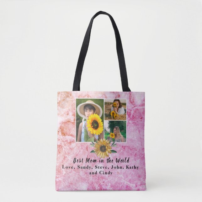 Best Mother Ever 3 Photo Collage Coral  Amethyst Tote Bag (Front)
