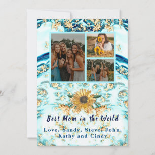 Best Mother Ever  4 Photo Collage Blue Marble Announcement