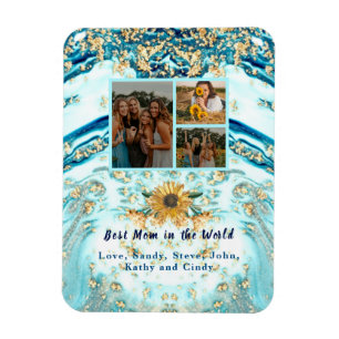 Best Mother Ever 4 Photo Collage Blue Marble Magnet