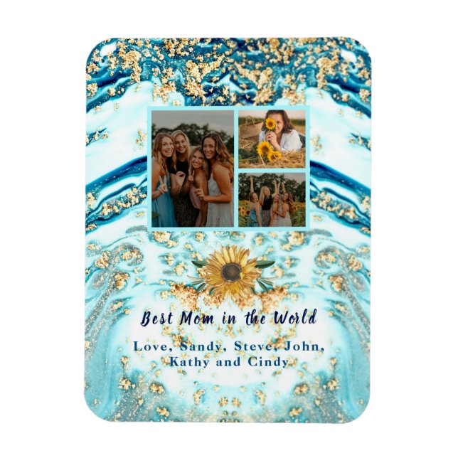 Best Mother Ever  4 Photo Collage Blue Marble Magnet (Vertical)