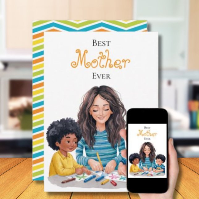 Best Mother Ever Child & Mum Painting Design Card (Creator Uploaded)