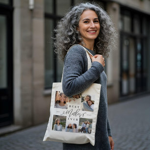 Best Mother Ever Elegant Script Photo Collage Tote Bag