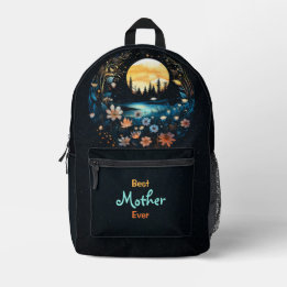Best Mother Ever Fairy Wildflowers Full Moon Night Printed Backpack