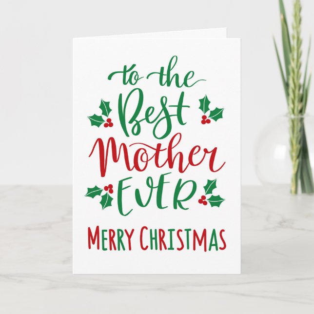 Best Mother Ever Merry Christmas Typography Card (Front)