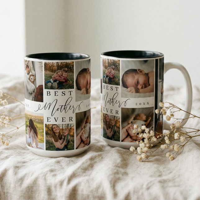 Best Mother Ever | Mother's Day 8 Photo Collage Two-Tone Coffee Mug (Best Mother Ever | Mother's Day 8 Photo Collage Two-Tone Coffee Mug)