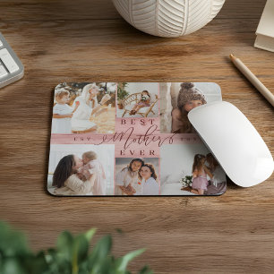 Best Mother Ever Photo Collage Pink Woodgrain Mouse Pad