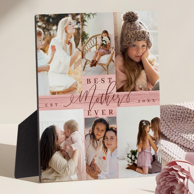 Best Mother Ever Photo Collage Pink Woodgrain Plaque (Best Mother Ever Photo Collage Pink Woodgrain Plaque)