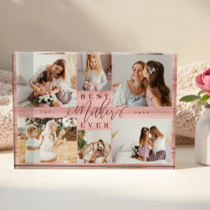 Best Mother Ever Pink Woodgrain Collage Keepsake Photo Block
