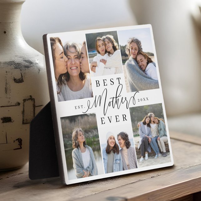 Best Mother Ever Script 6 Photo Collage Keepsake Plaque (Best Mother Ever Script 6 Photo Collage Keepsake Plaque)