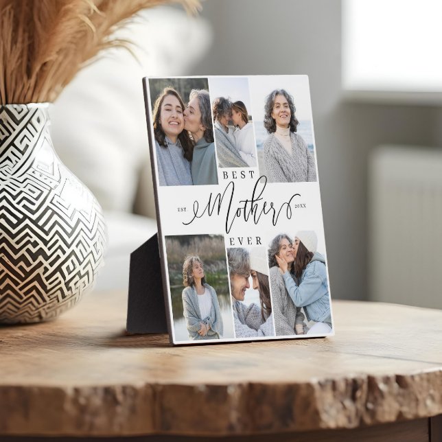 Best Mother Ever Script 6 Photo Collage Keepsake Plaque (Best Mother Ever Script 6 Photo Collage Keepsake Plaque)