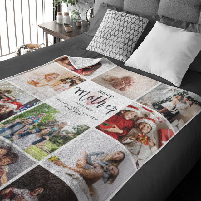 Best Mother in the World Photo Collage Pink Heart Sherpa Blanket (Creator Uploaded)