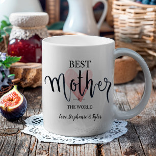 Best Mother in World Pink Watercolor Heart Coffee Mug