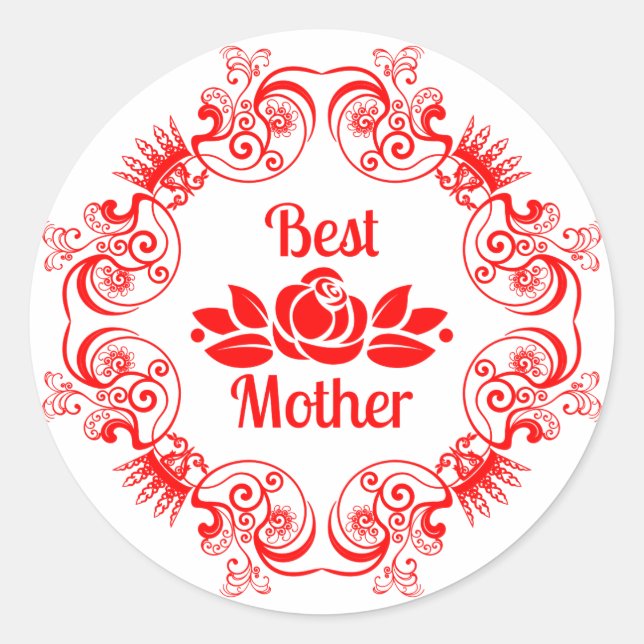 Best Mother-Red Rose And Floral Frame Classic Round Sticker (Front)