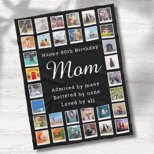 Best Mum 80th Birthday Photo Collage Black Fleece Blanket